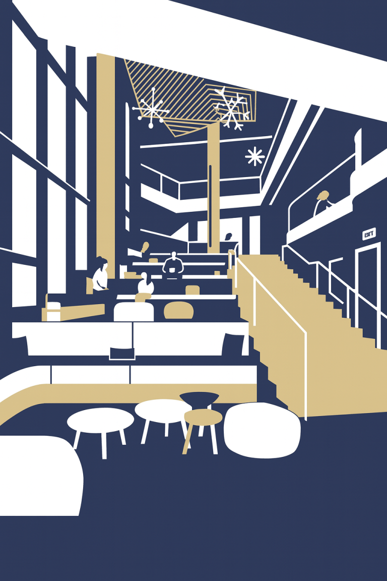 Immeuble de bureau neuf Intérieur moderne d'un immeuble de bureau, nouveaux usages et bien être des utilisateurs